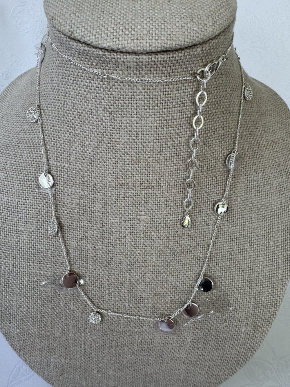 Vera Bradley SilverTone Delicate Chain Pendant 35" Rhinestone Charm Necklace NEW